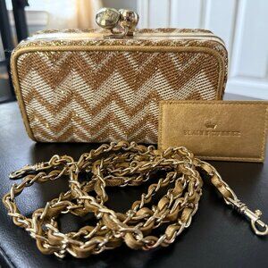 Elaine Turner | Vintage Metallic Chevron Clutch/Crossbody w/mirror; kiss closure